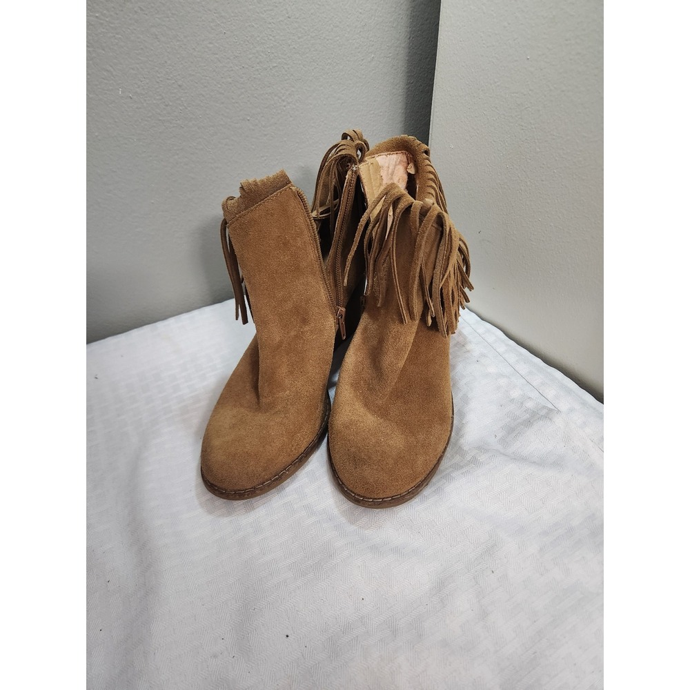 Lucky Brand Tan Suede Fringe Wedge Ankle Boots Brown Western Booties 8M